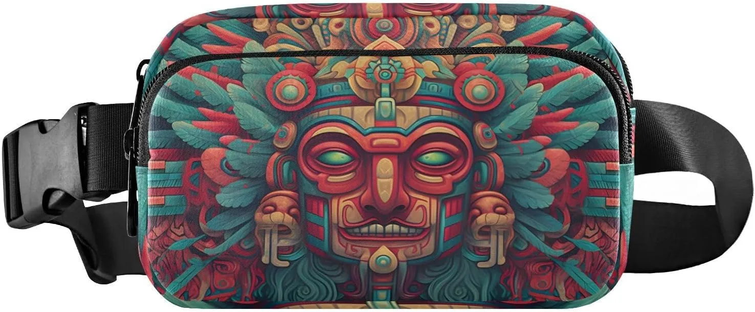 AIXIWAWA Fanny Pack Crossbody Bag Purse-Aztec Statue Print for Men Women, Water Resistant Waist Pack for Hiking Running Travel