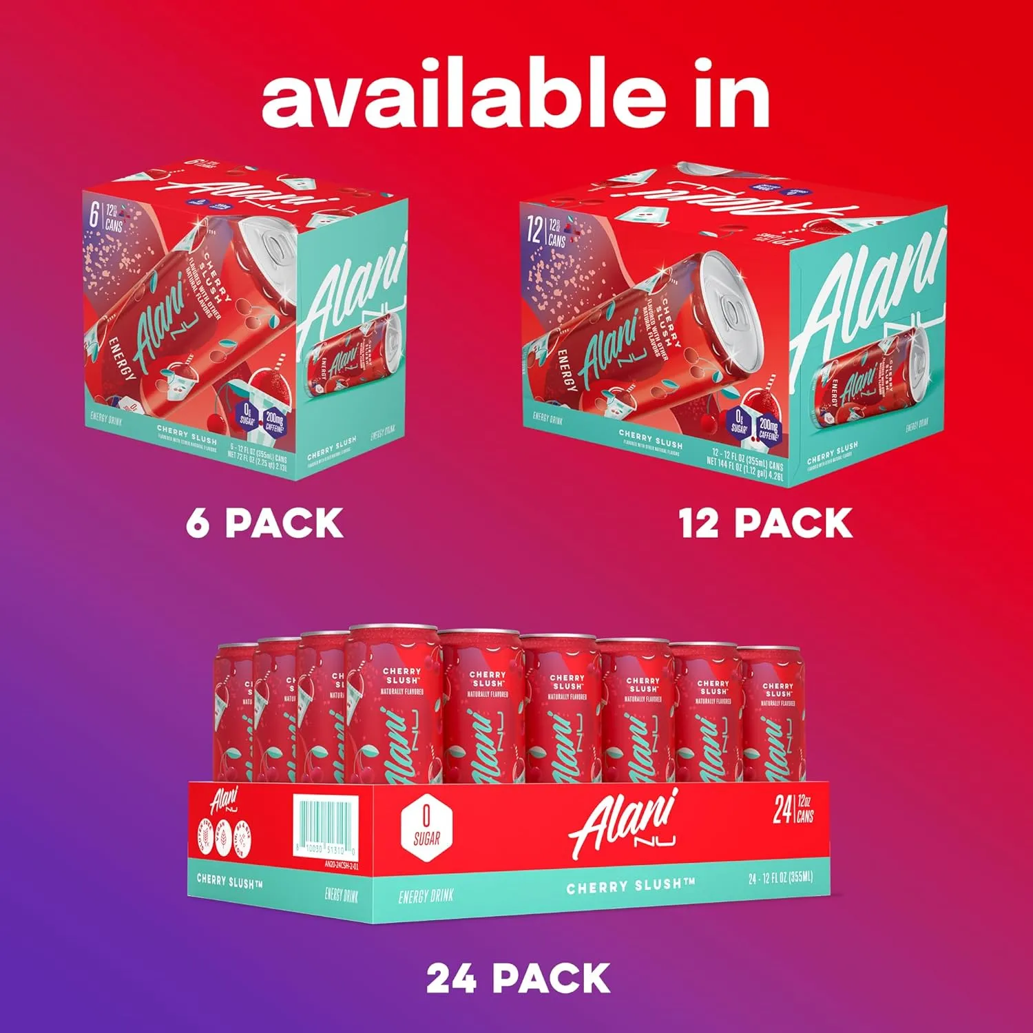 Alani Nu CHERRY SLUSH Sugar Free, Low Calorie Energy Drinks, 200mg Caffeine, Biotin B Vitamins, Zero Sugar, 10 Calories, 12 Fl Oz Cans, 12 Pack