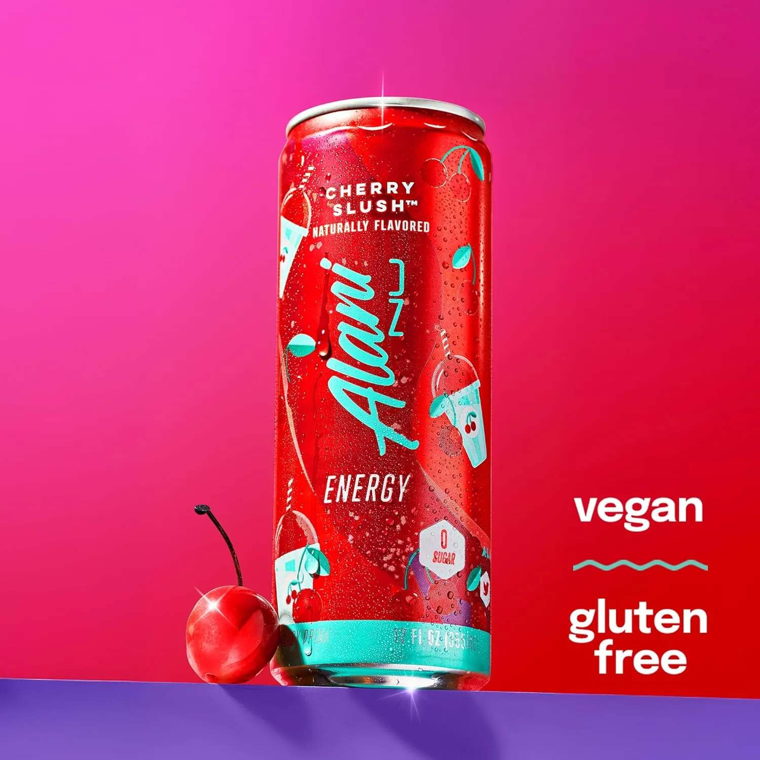 Alani Nu CHERRY SLUSH Sugar Free, Low Calorie Energy Drinks, 200mg Caffeine, Biotin B Vitamins, Zero Sugar, 10 Calories, 12 Fl Oz Cans, 12 Pack