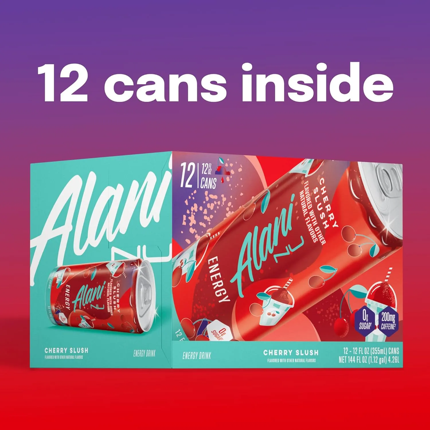 Alani Nu CHERRY SLUSH Sugar Free, Low Calorie Energy Drinks, 200mg Caffeine, Biotin B Vitamins, Zero Sugar, 10 Calories, 12 Fl Oz Cans, 12 Pack