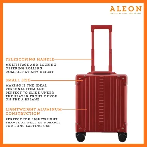 Aleon 16” Aluminum Vertical Underseat Carry-On Luggage - Luxury Business Briefcase with Wheels - Hardshell Suitcase for Airplane Travel (Ruby)