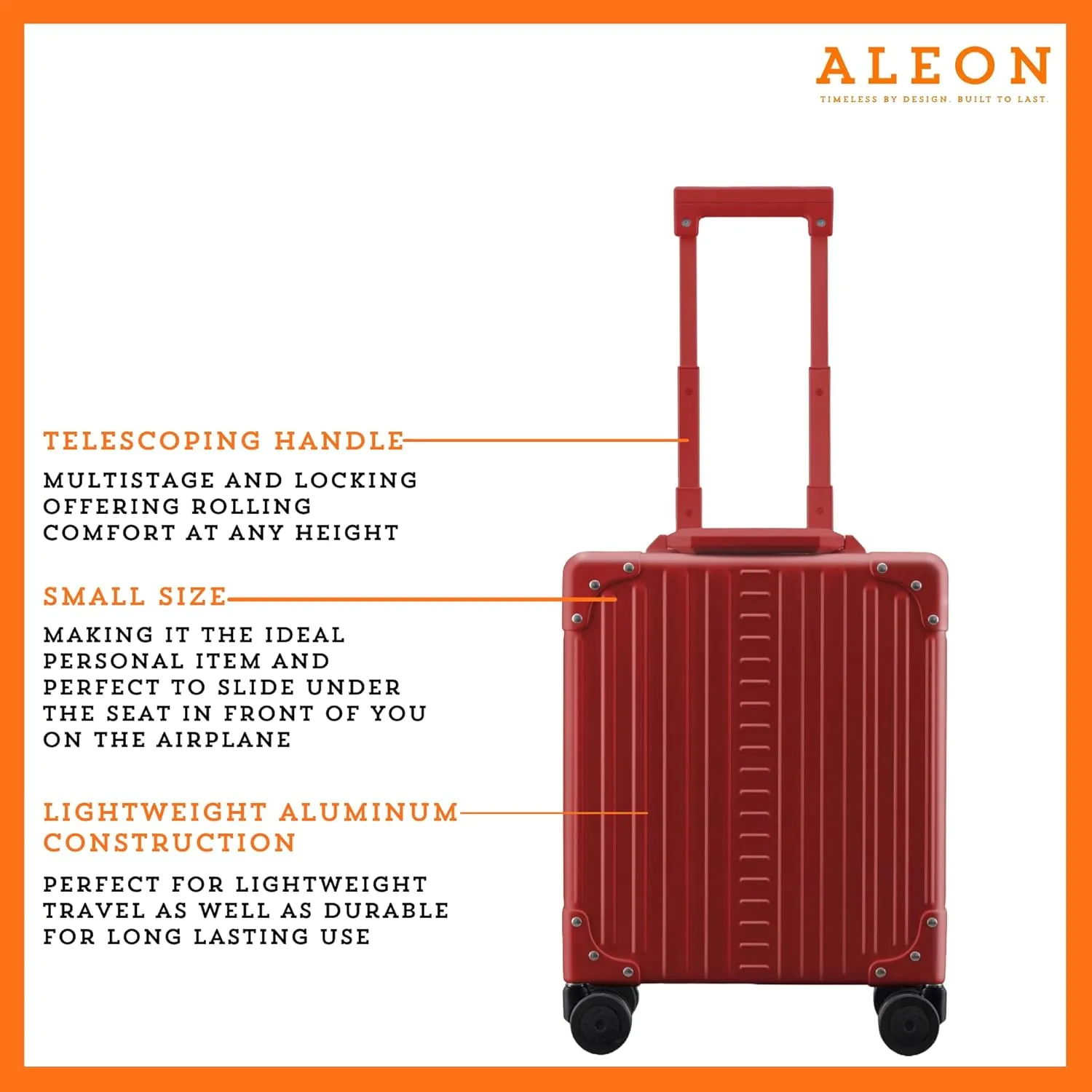Aleon 16” Aluminum Vertical Underseat Carry-On Luggage - Luxury Business Briefcase with Wheels - Hardshell Suitcase for Airplane Travel (Ruby)