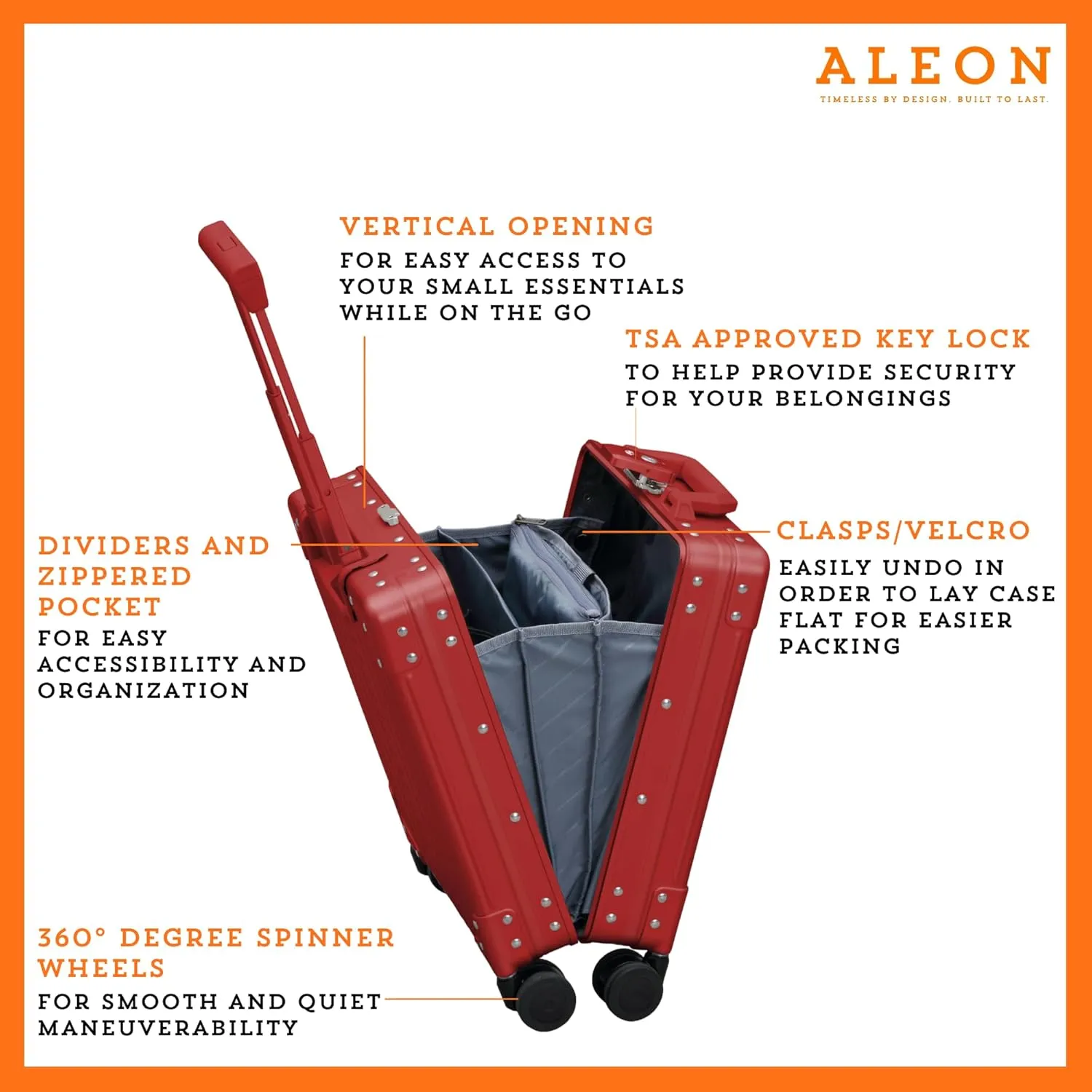 Aleon 16” Aluminum Vertical Underseat Carry-On Luggage - Luxury Business Briefcase with Wheels - Hardshell Suitcase for Airplane Travel (Ruby)