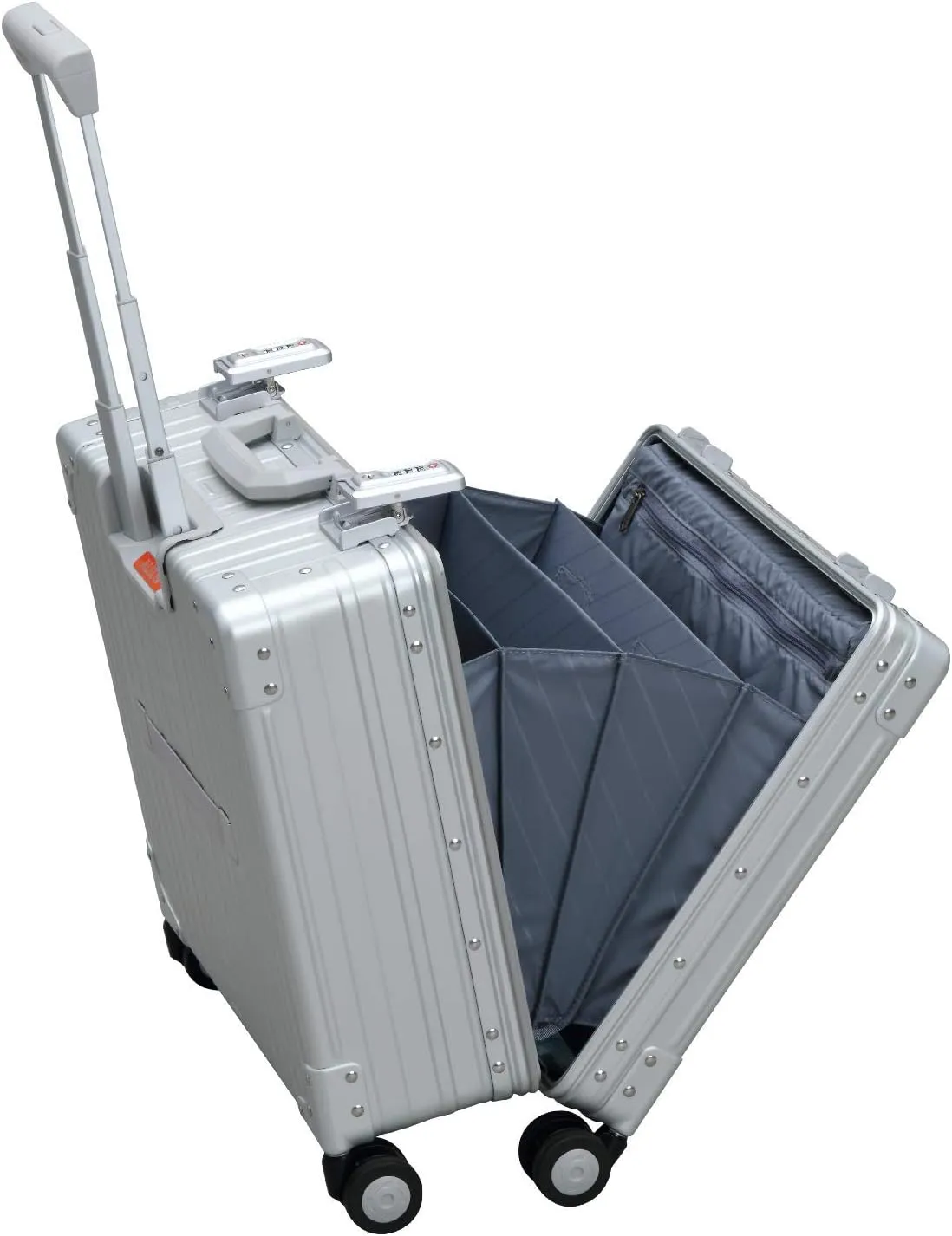 Aleon 17" Aluminum Deluxe Business Rolling Catalog Case for Men and Women | Vertical Opening Carry-On Laptop Bag with TSA Locks and Aircraft-Grade Aluminum Frame - Optimal Travel Companion (Platinum)