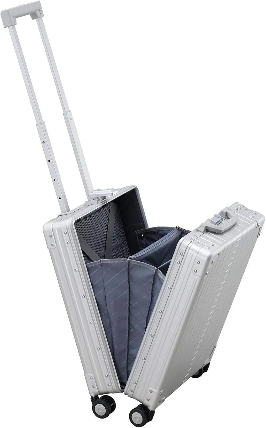 Aleon Aluminum Business Briefcase - Vertical Open Carry On 21", TSA Approved Hardshell Suitcase, Laptop Compartment, Hard Side Cabin Bag - Aluminum Frame Pilot Case for Travel & Business (Platinum)