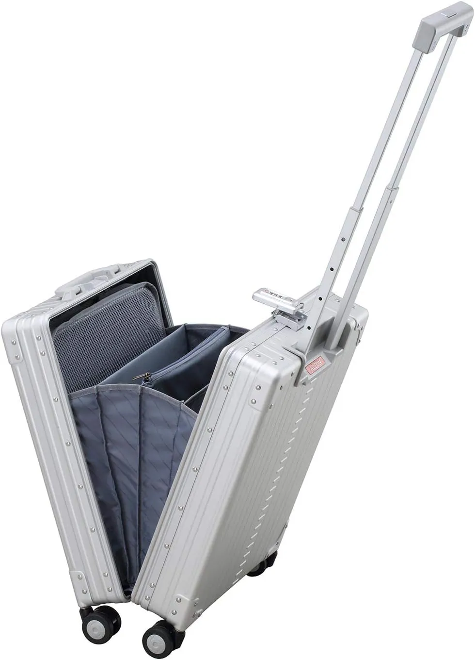 Aleon Aluminum Business Briefcase - Vertical Open Carry On 21", TSA Approved Hardshell Suitcase, Laptop Compartment, Hard Side Cabin Bag - Aluminum Frame Pilot Case for Travel & Business (Platinum)
