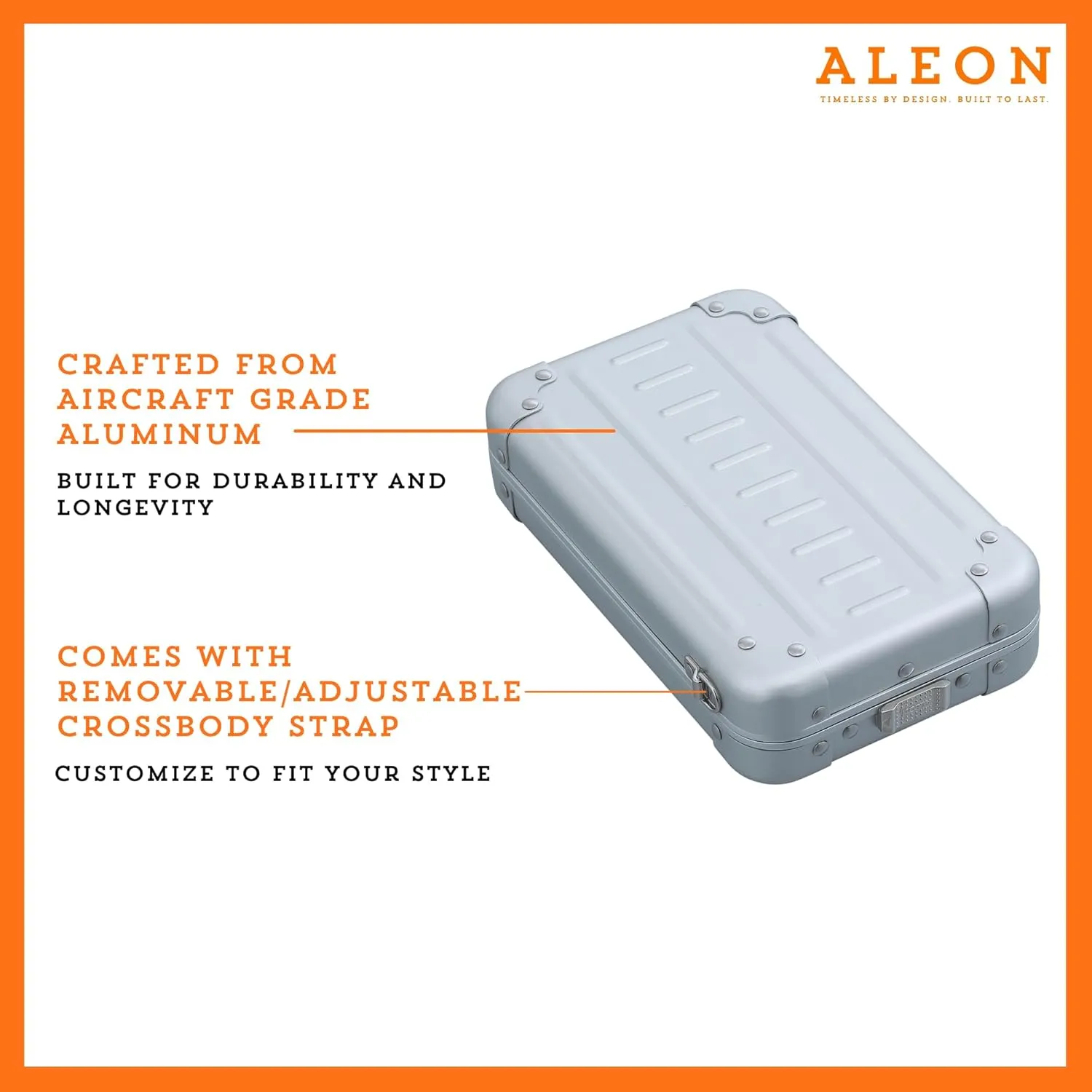 Aleon Vertical Aluminum Crossbody Personal Case - Compact Over Shoulder Bag for Travel - Fashionable Belt Bag (Platinum)