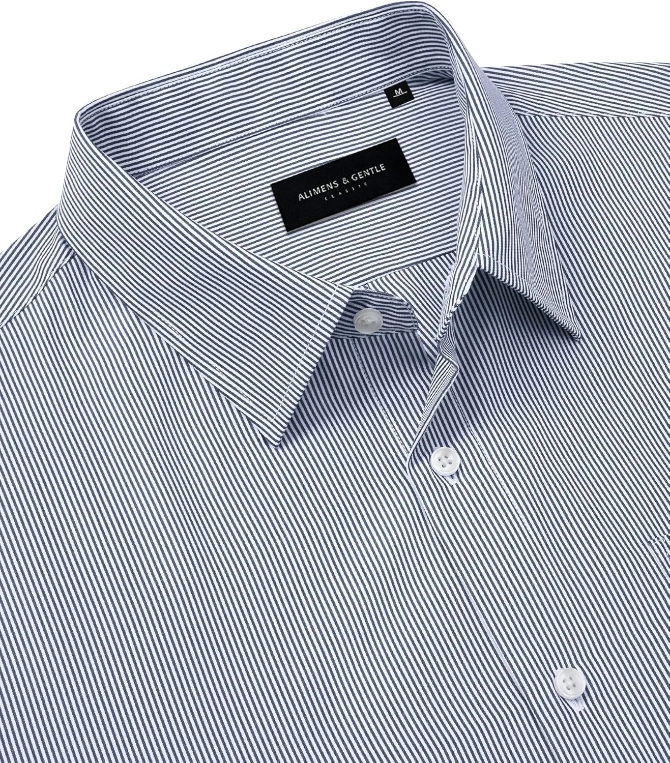 Alimens & Gentle Men's Stripe Dress Shirts Transitional Weather Long Sleeve Casual Button Down Business Shirt Poplin Top