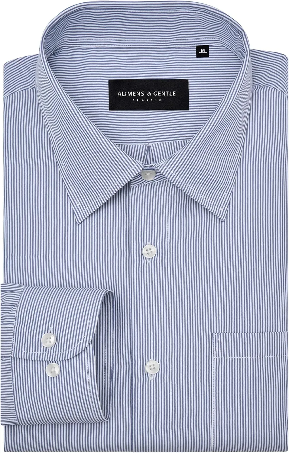 Alimens & Gentle Men's Stripe Dress Shirts Transitional Weather Long Sleeve Casual Button Down Business Shirt Poplin Top