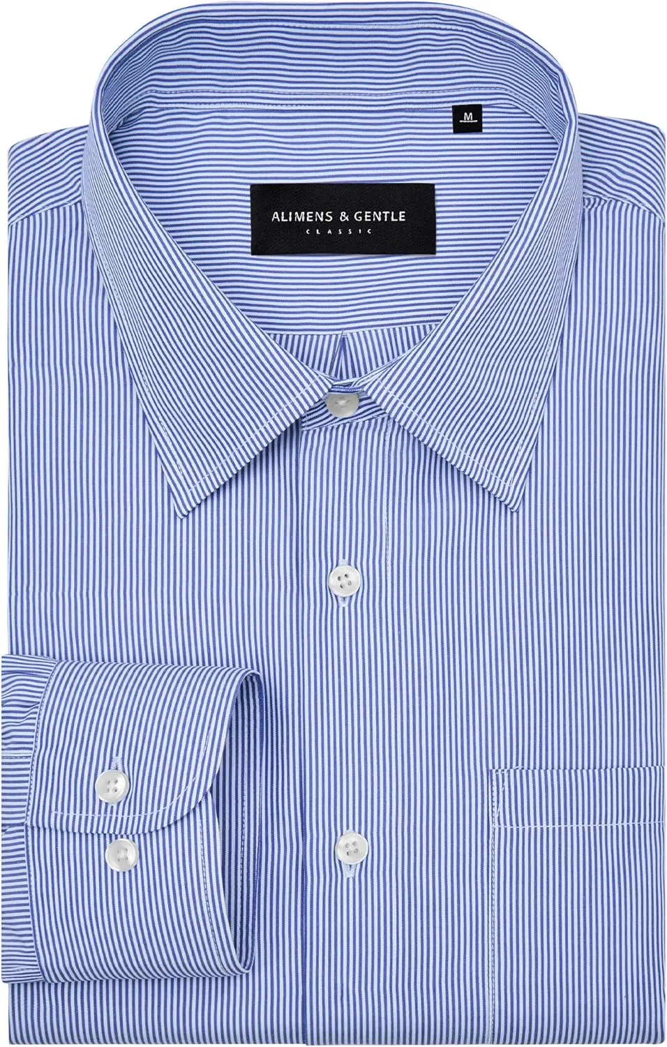 Alimens & Gentle Men's Stripe Dress Shirts Transitional Weather Long Sleeve Casual Button Down Business Shirt Poplin Top