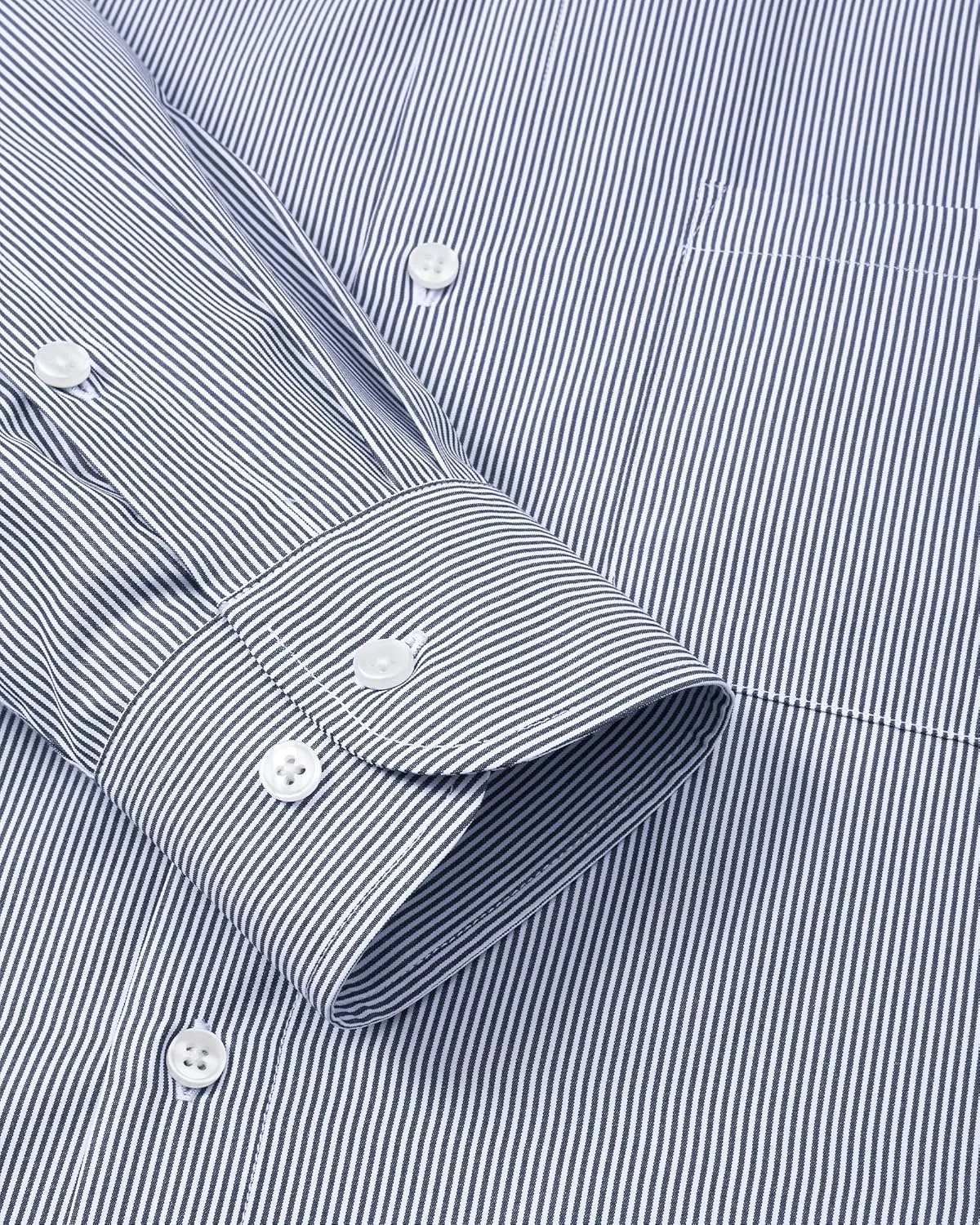 Alimens & Gentle Men's Stripe Dress Shirts Transitional Weather Long Sleeve Casual Button Down Business Shirt Poplin Top