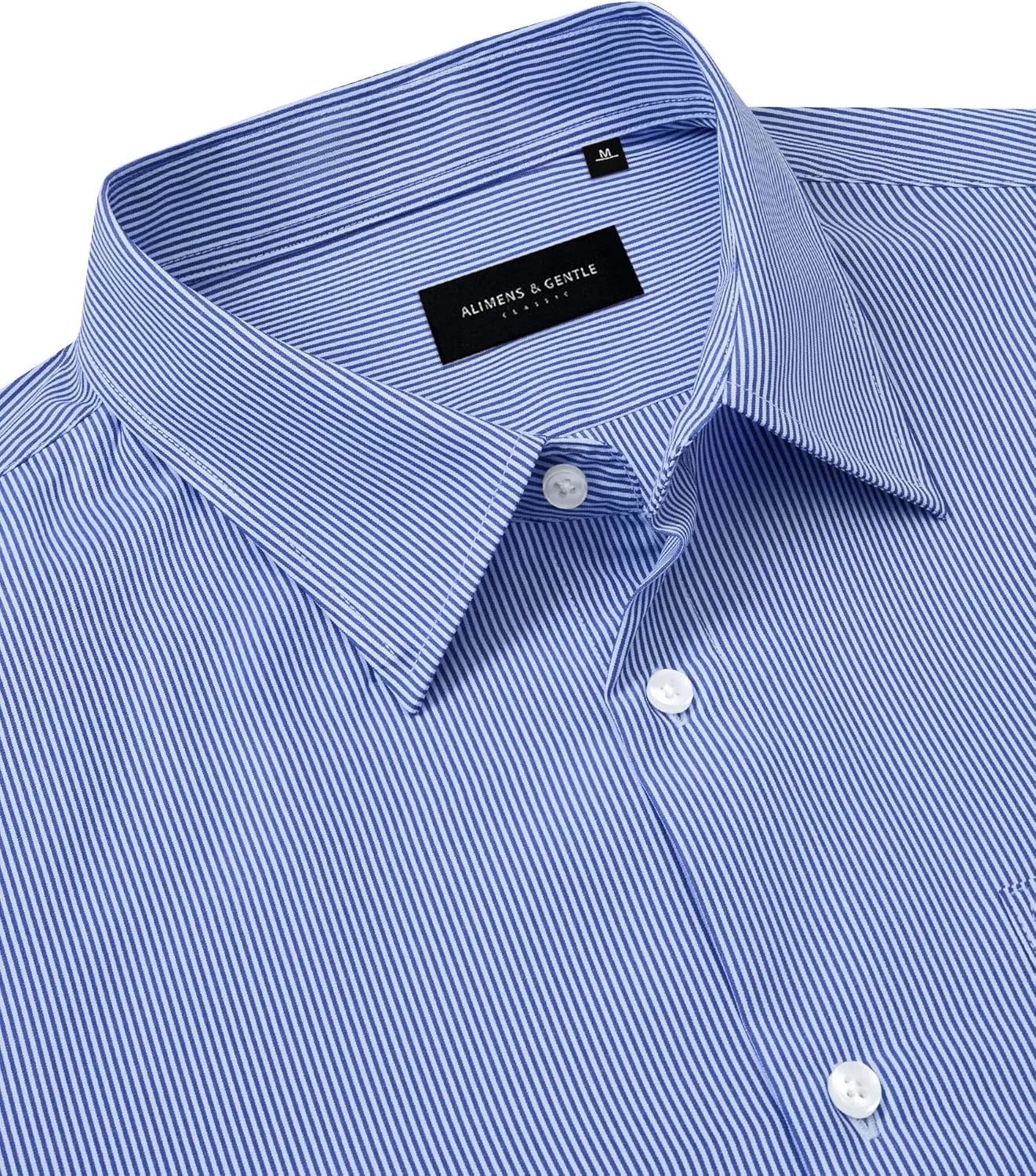 Alimens & Gentle Men's Stripe Dress Shirts Transitional Weather Long Sleeve Casual Button Down Business Shirt Poplin Top