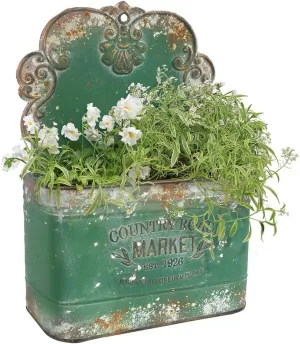 All Chic Metal Wall Planter - Outdoor Hanging Rustic Mount for Farmhouse Garden Decor (Green)