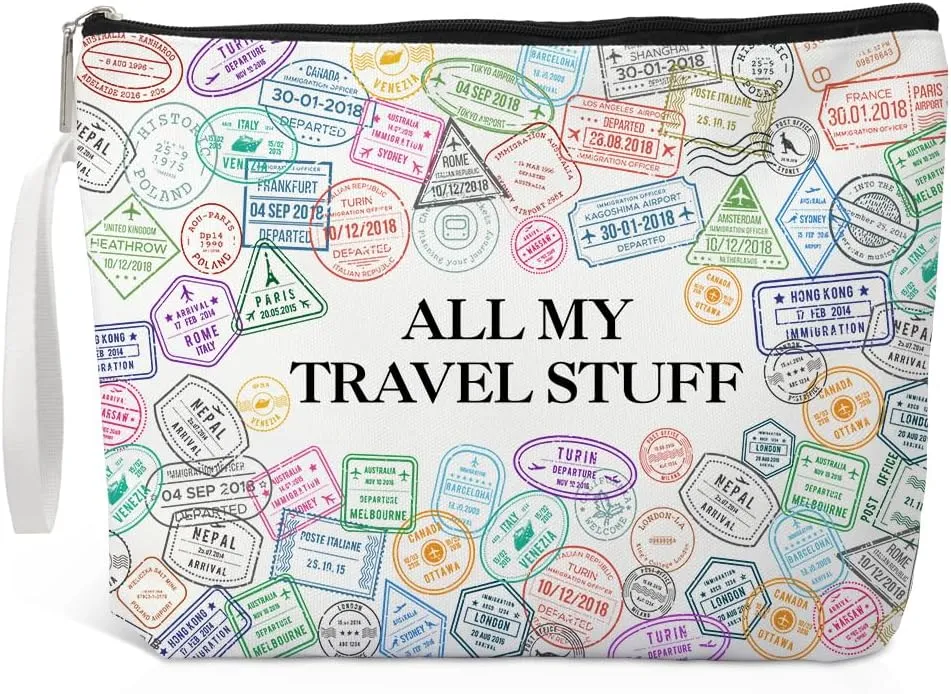 All My Travel Stuff Makeup Bag, Funny Cosmetic Bag for Traveler, Travel Gifts for Women, Travel Agent Gifts for Friend, Vacation Cosmetic Bag for Flight Attendants