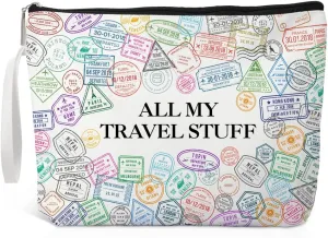 All My Travel Stuff Makeup Bag, Funny Cosmetic Bag for Traveler, Travel Gifts for Women, Travel Agent Gifts for Friend, Vacation Cosmetic Bag for Flight Attendants