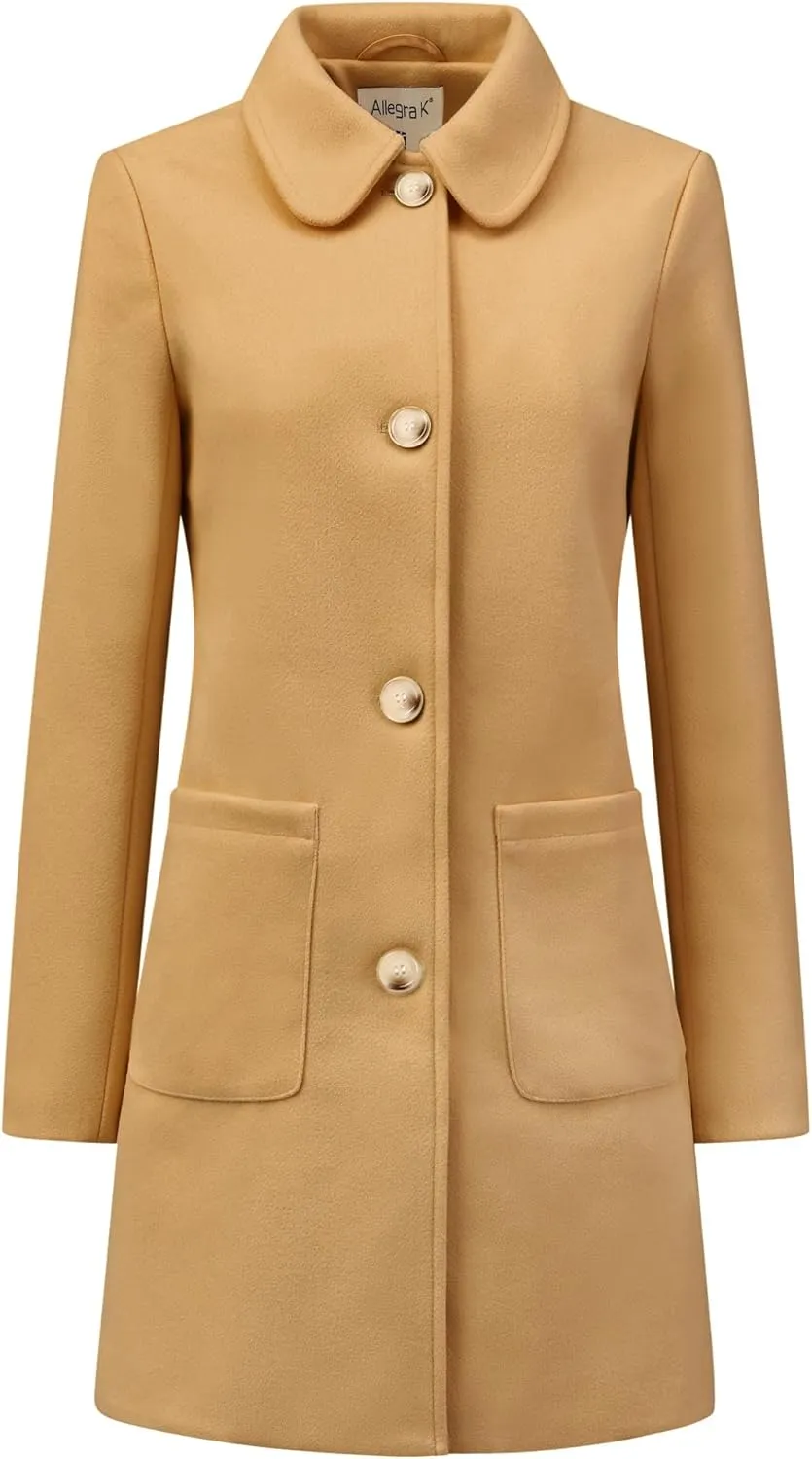 Allegra K Women's Winter Single Breasted Peter Pan Collar Outwear Trench Coat