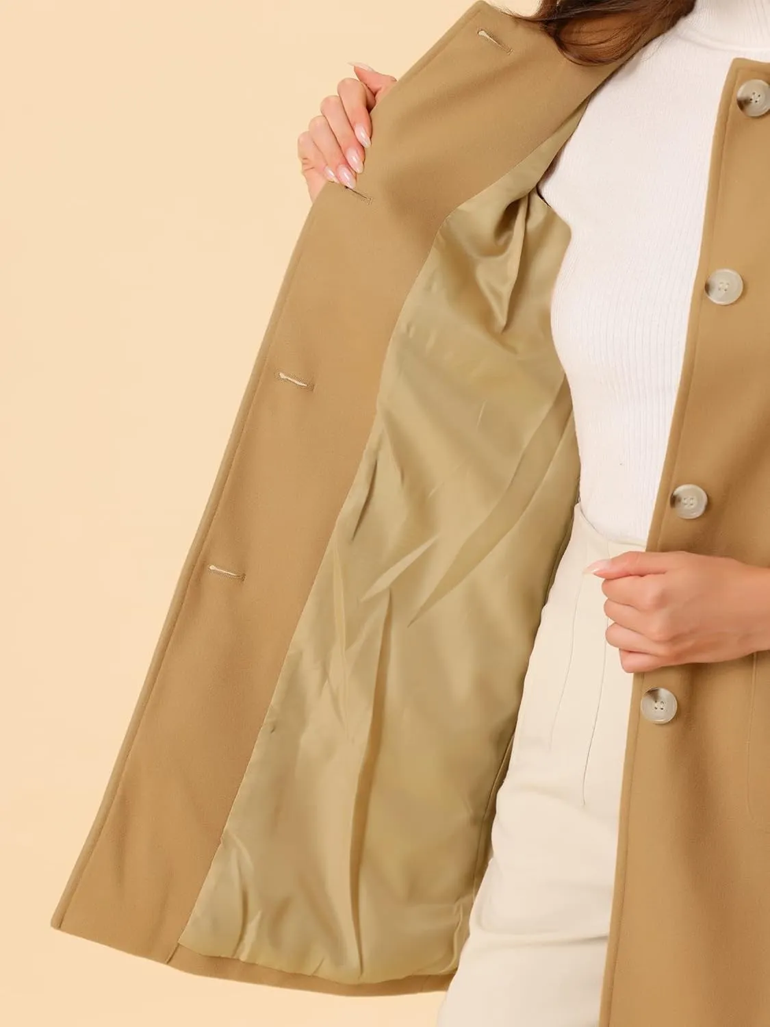 Allegra K Women's Winter Single Breasted Peter Pan Collar Outwear Trench Coat