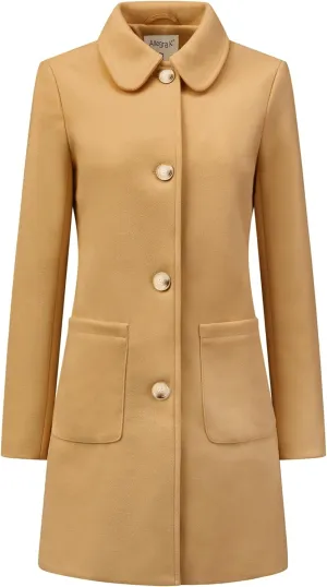 Allegra K Women's Winter Single Breasted Peter Pan Collar Outwear Trench Coat