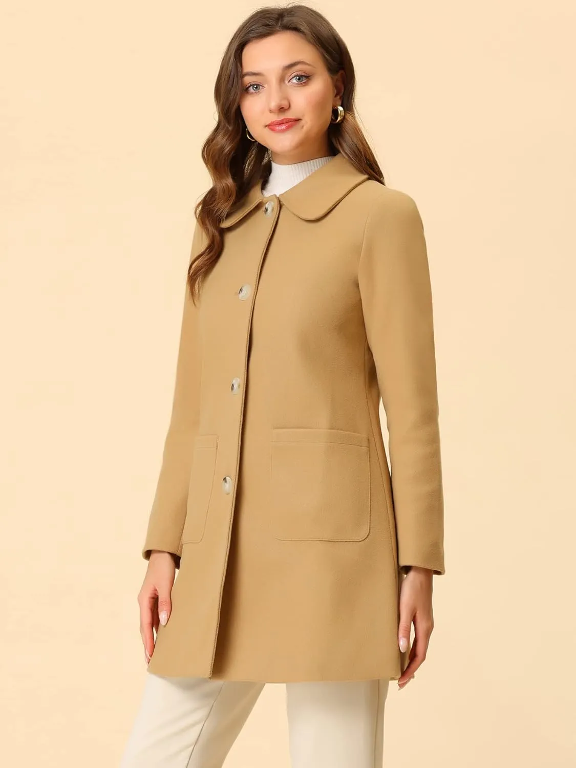 Allegra K Women's Winter Single Breasted Peter Pan Collar Outwear Trench Coat