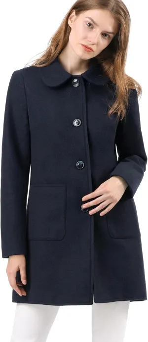 Allegra K Women's Winter Single Breasted Peter Pan Collar Outwear Trench Coat