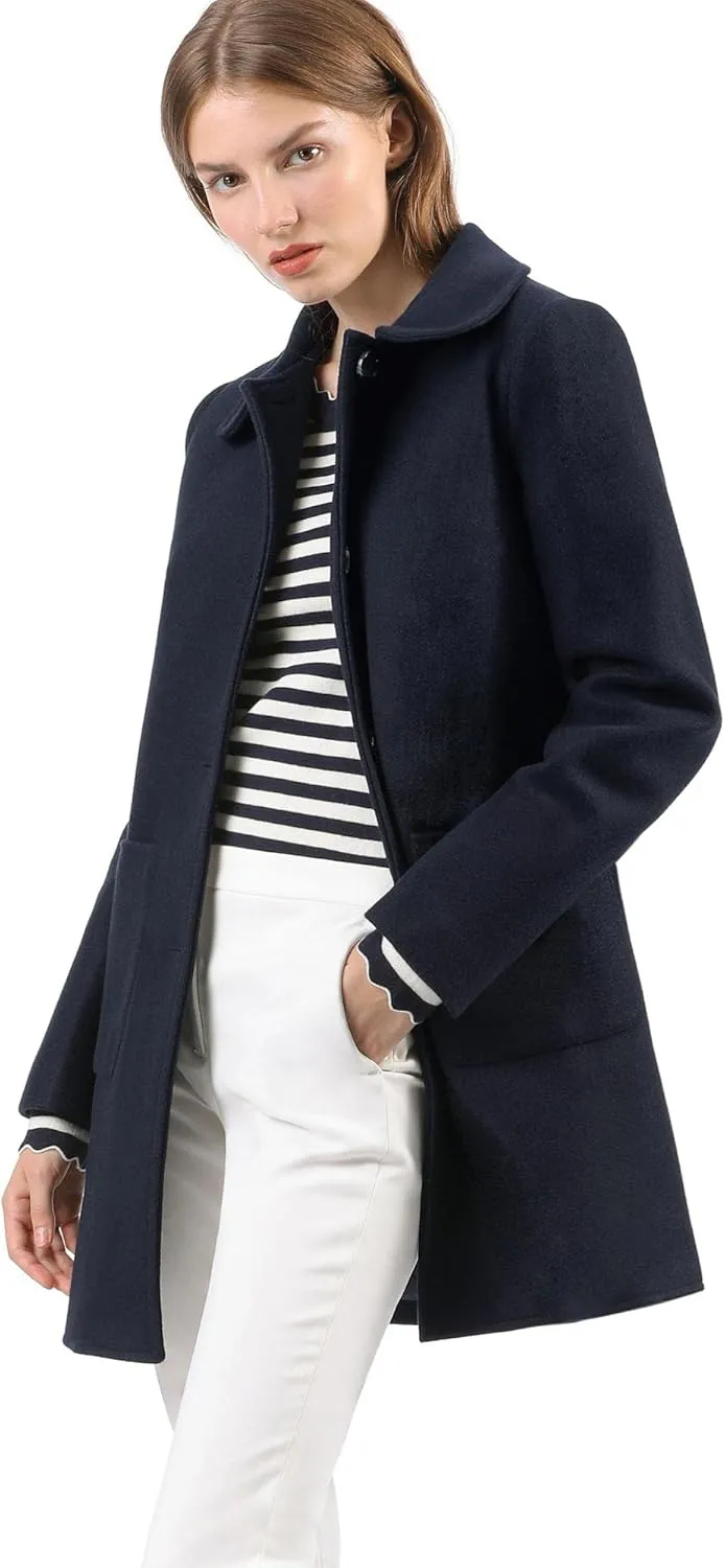 Allegra K Women's Winter Single Breasted Peter Pan Collar Outwear Trench Coat
