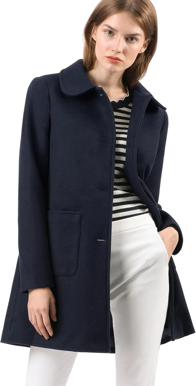 Allegra K Women's Winter Single Breasted Peter Pan Collar Outwear Trench Coat
