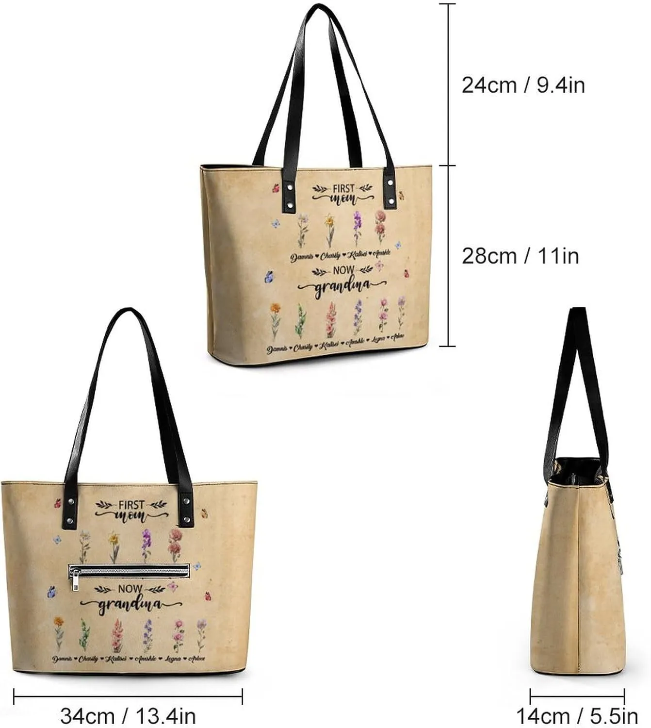 Amabery Personalized Grandma's Garden Birth Month Flowers Shoulder Bag Custom Mother's Day PU Leather Bag For Grandma Mom
