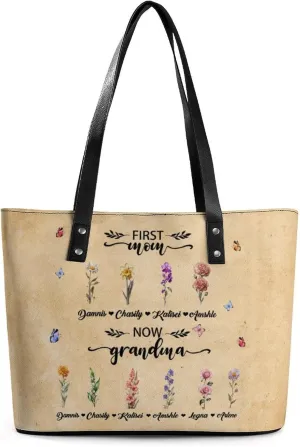 Amabery Personalized Grandma's Garden Birth Month Flowers Shoulder Bag Custom Mother's Day PU Leather Bag For Grandma Mom