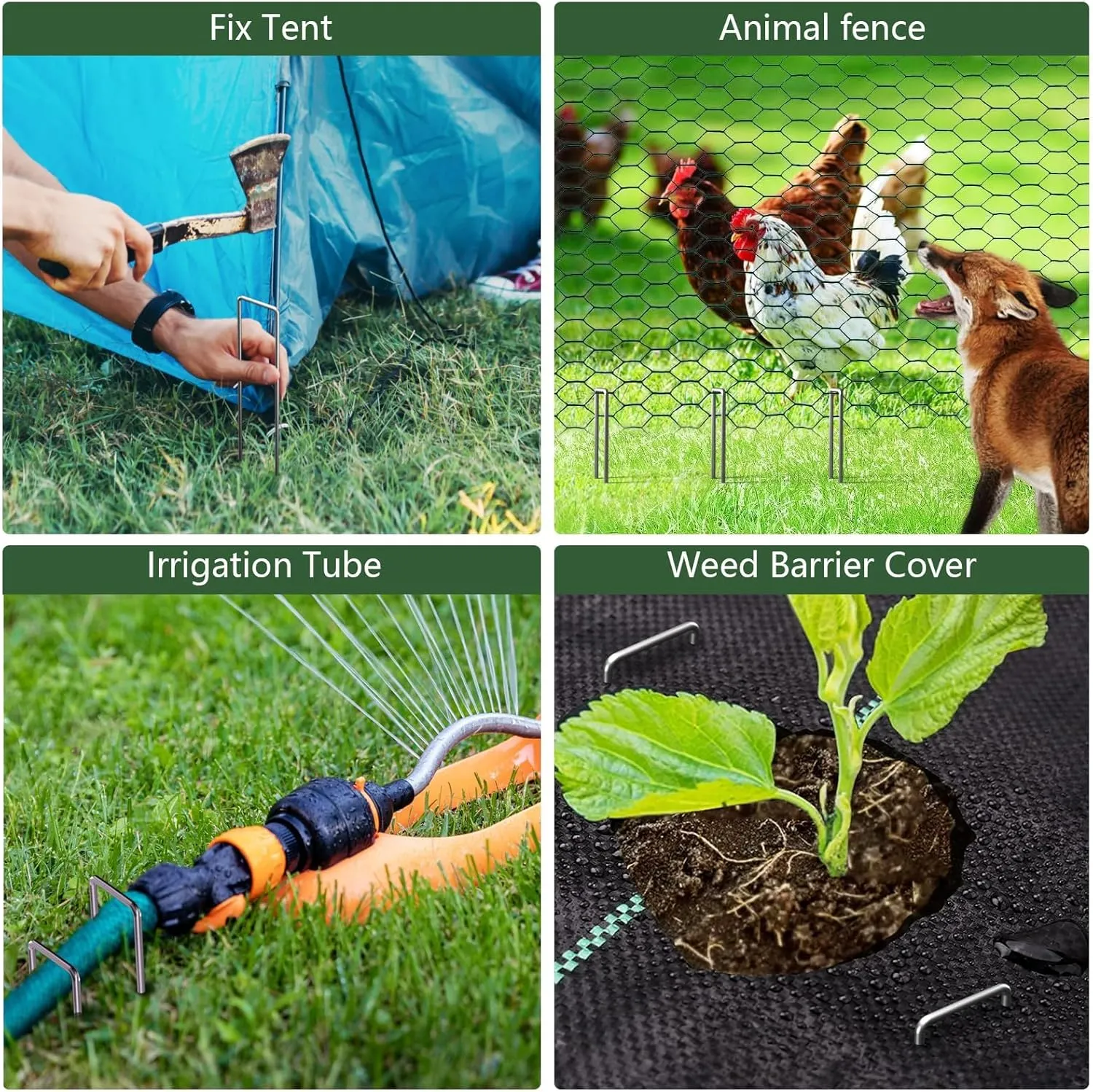 AMAGABELI GARDEN & HOME 500 Pack Galvanized Landscape Staples 6 Inch 11 Gauge Garden Staples Garden Stakes Plant Cover Stakes U-Shaped Landscape Stakes Landscape Pins for Weed Barrier Fabric