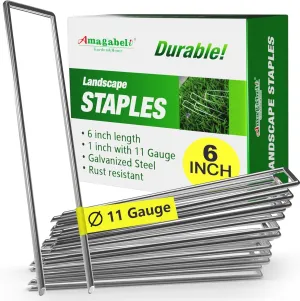 AMAGABELI GARDEN & HOME 500 Pack Galvanized Landscape Staples 6 Inch 11 Gauge Garden Staples Garden Stakes Plant Cover Stakes U-Shaped Landscape Stakes Landscape Pins for Weed Barrier Fabric