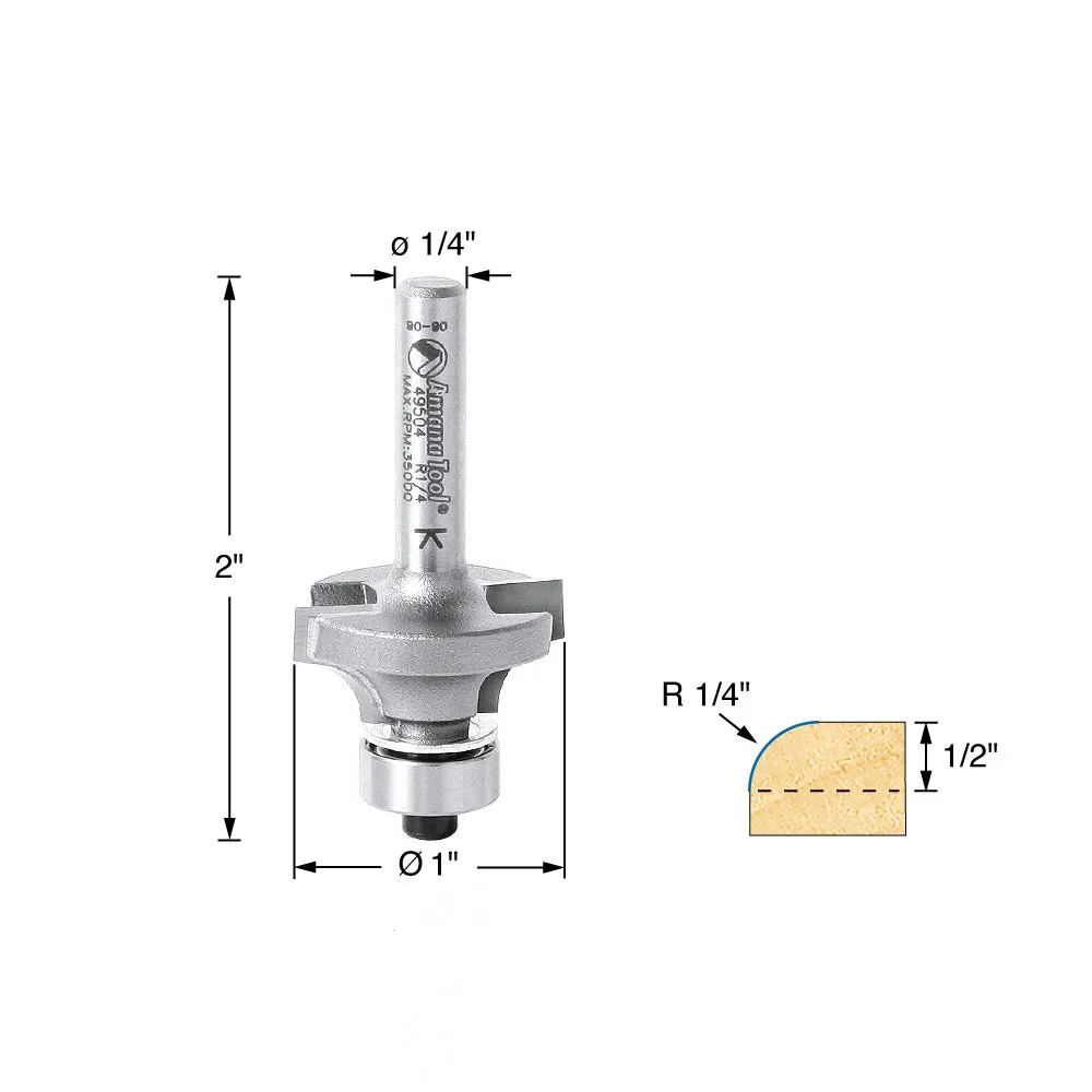 Amana Tool - 49504 Carbide Tipped Corner Round 1/4 Radius x 1" Dia x 1/2 x 1/4 Shank