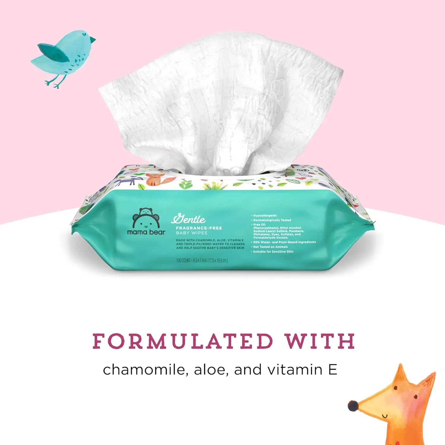 Amazon Brand - Mama Bear Gentle Fragrance Free Baby Wipes, Hypoallergenic, Sensitive Skin, Unscented, 800 Count (8 Packs of 100)