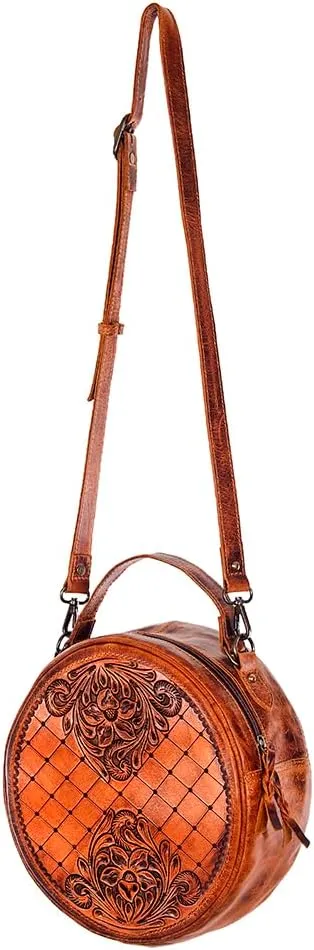 American Darling ADBG498A Canteen Hand Tooled Genuine Leather Women Bag Western Handbag Purse