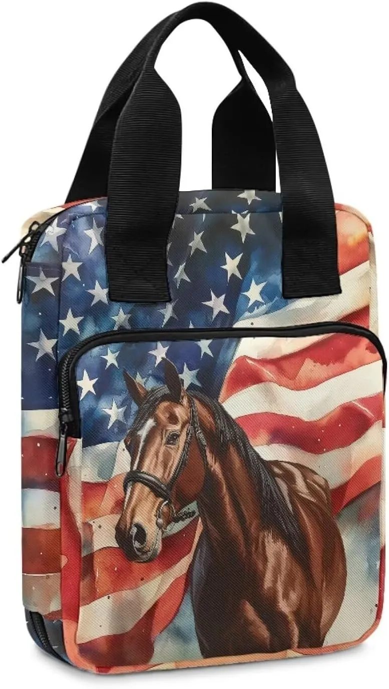 American Flag Horse Bible Covers for Women, Lightweight Bible Case with Top Handle, Waterproof Large Bible Cover Case, Classic Womens Tote Bible Bag for Travel