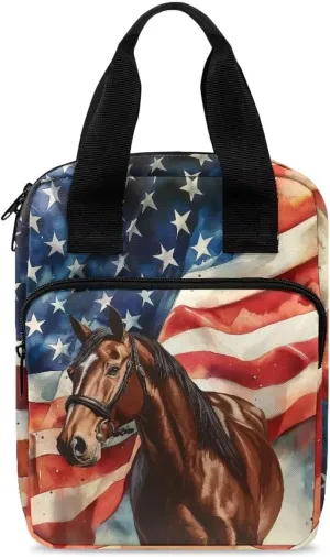 American Flag Horse Bible Covers for Women, Lightweight Bible Case with Top Handle, Waterproof Large Bible Cover Case, Classic Womens Tote Bible Bag for Travel