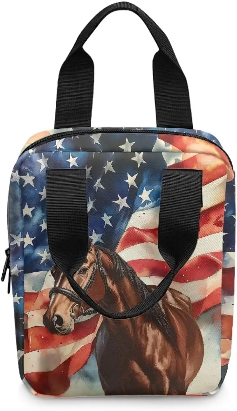 American Flag Horse Bible Covers for Women, Lightweight Bible Case with Top Handle, Waterproof Large Bible Cover Case, Classic Womens Tote Bible Bag for Travel