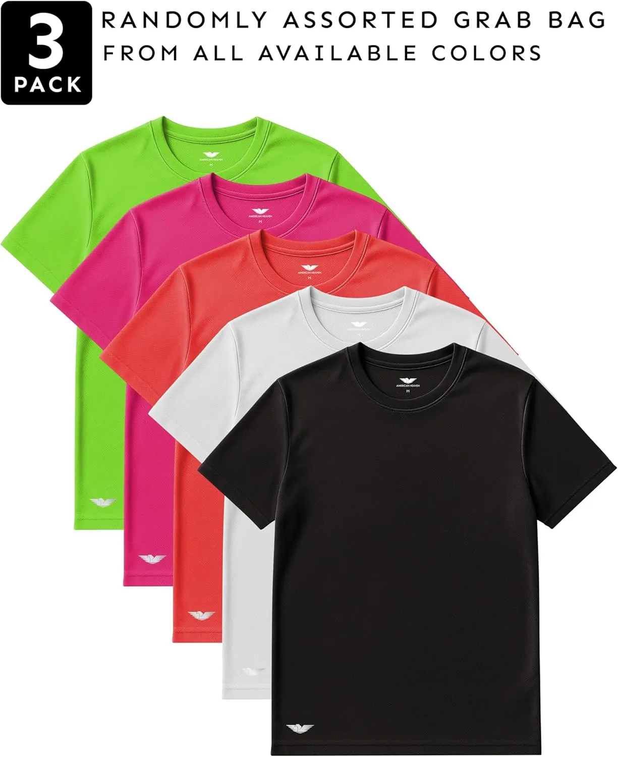 AMERICAN HEAVEN Men's Short Sleeve Work Out Crew Neck T-Shirts | Dry Fit Active Athletic Gym Tee Tops | Multi Packs Colors