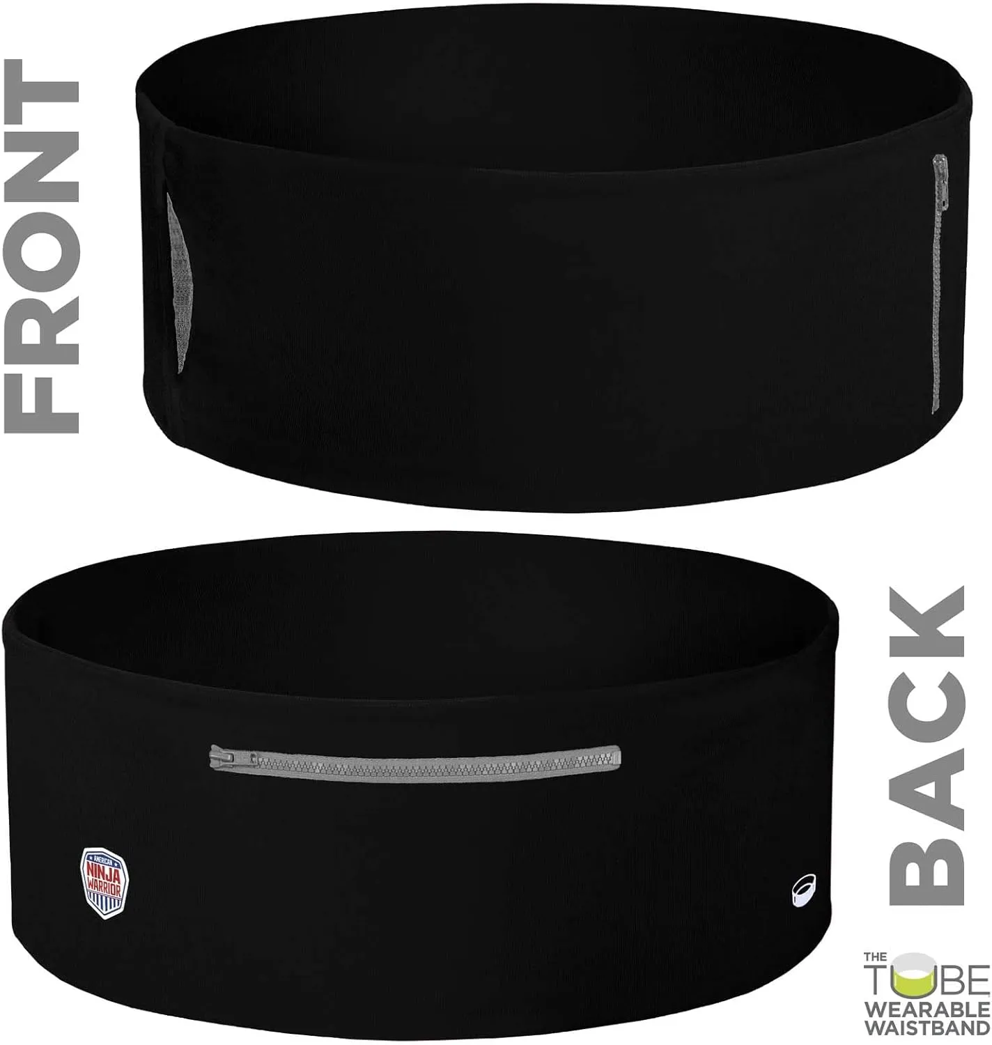 American Ninja Warrior Running Belt for iPhone, Fanny Pack for Fitness & Travel Money Storage - 6, 7 Plus, 8, X - Galaxy S7, S8 - Unisex Waist Band with Zippers for Men & Women by The Tube Waistband
