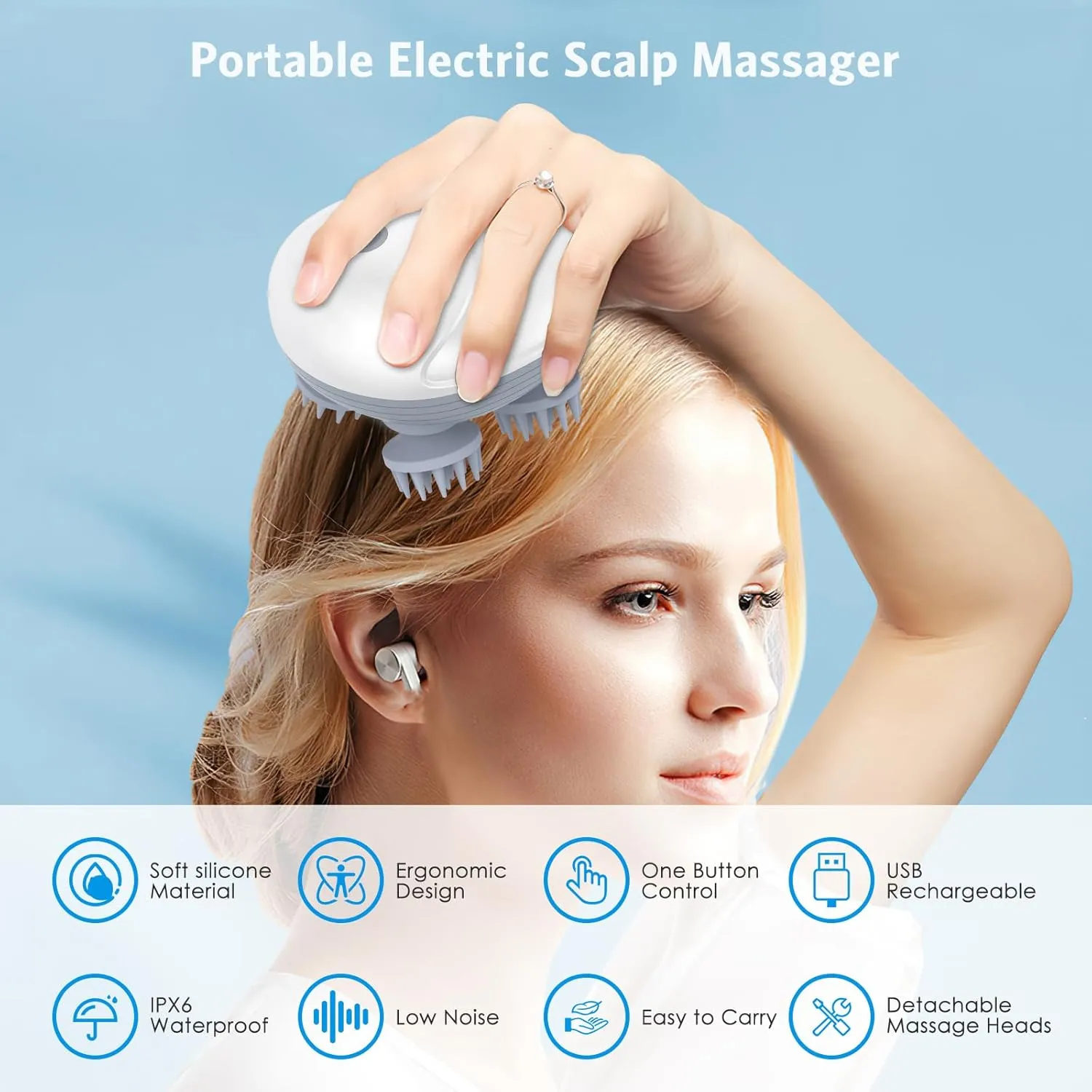 AMIR Electric Scalp Massager, Portable Head Massager with Kneading 96 Massage Nodes, Handheld Head Scratcher Massager for Stress Relax and Pain Relief, Ideal Gifts for Women, Men