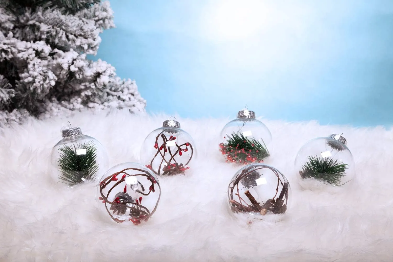 AMS 3.14''/12ct Christmas Ball Ornaments Shatterproof Clear Plastic Decorative Xmas Balls Baubles Set with Stuffed Delicate Decoration for Wedding,Thanksgiving,Party(80mm)