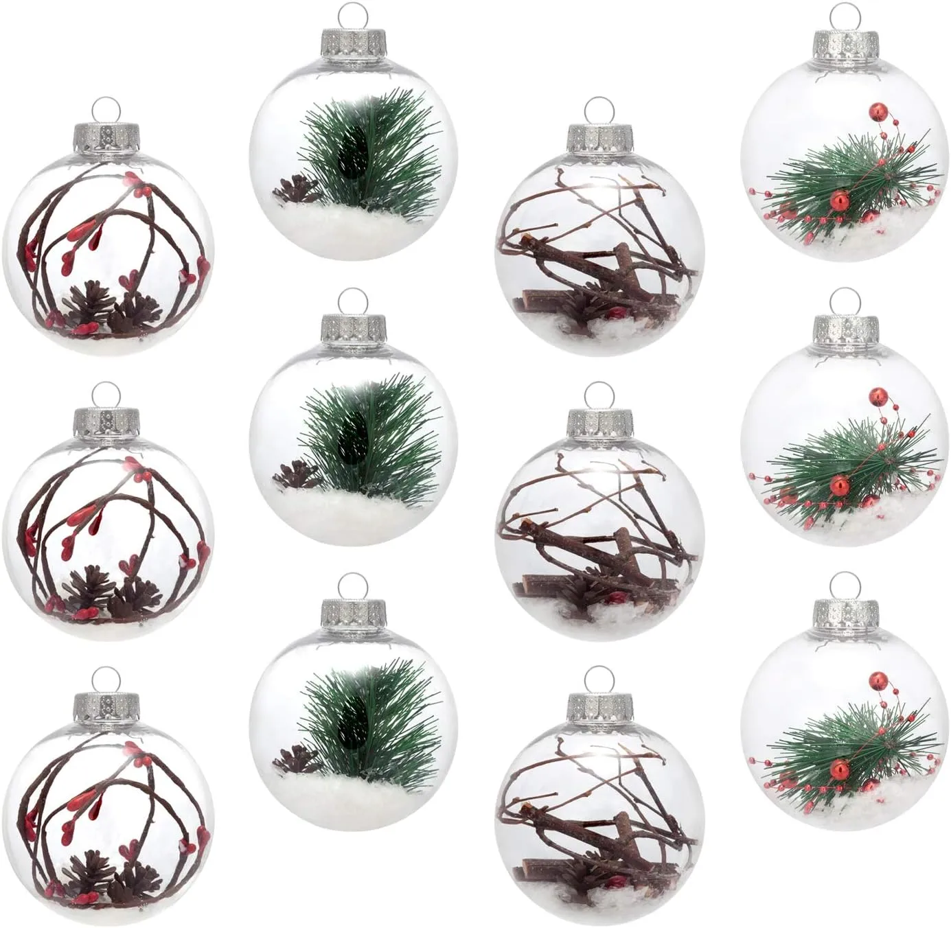 AMS 3.14''/12ct Christmas Ball Ornaments Shatterproof Clear Plastic Decorative Xmas Balls Baubles Set with Stuffed Delicate Decoration for Wedding,Thanksgiving,Party(80mm)