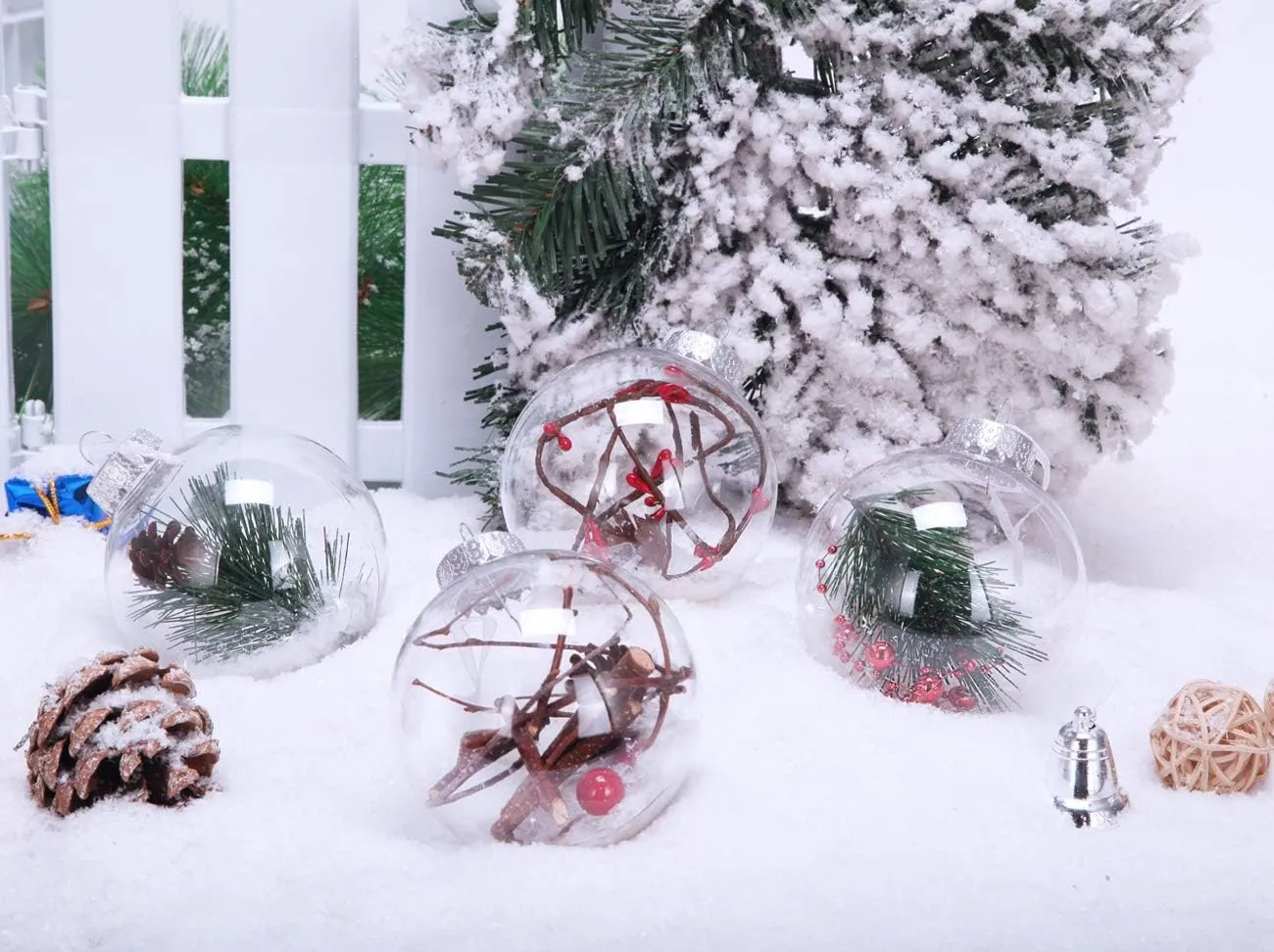 AMS 3.14''/12ct Christmas Ball Ornaments Shatterproof Clear Plastic Decorative Xmas Balls Baubles Set with Stuffed Delicate Decoration for Wedding,Thanksgiving,Party(80mm)