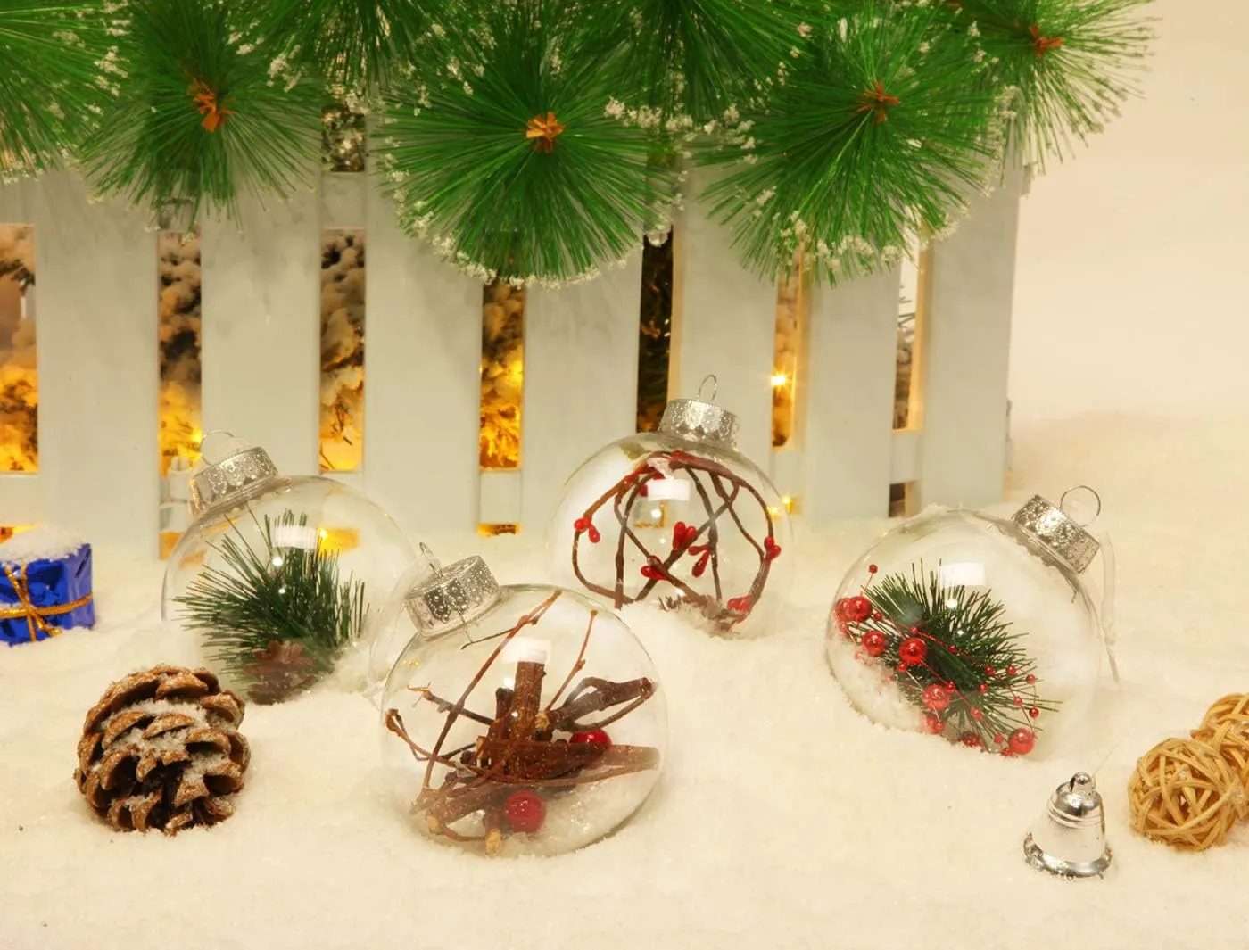 AMS 3.14''/12ct Christmas Ball Ornaments Shatterproof Clear Plastic Decorative Xmas Balls Baubles Set with Stuffed Delicate Decoration for Wedding,Thanksgiving,Party(80mm)
