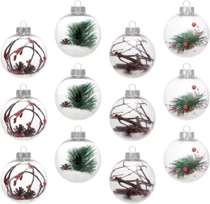 AMS 3.14''/12ct Christmas Ball Ornaments Shatterproof Clear Plastic Decorative Xmas Balls Baubles Set with Stuffed Delicate Decoration for Wedding,Thanksgiving,Party(80mm)