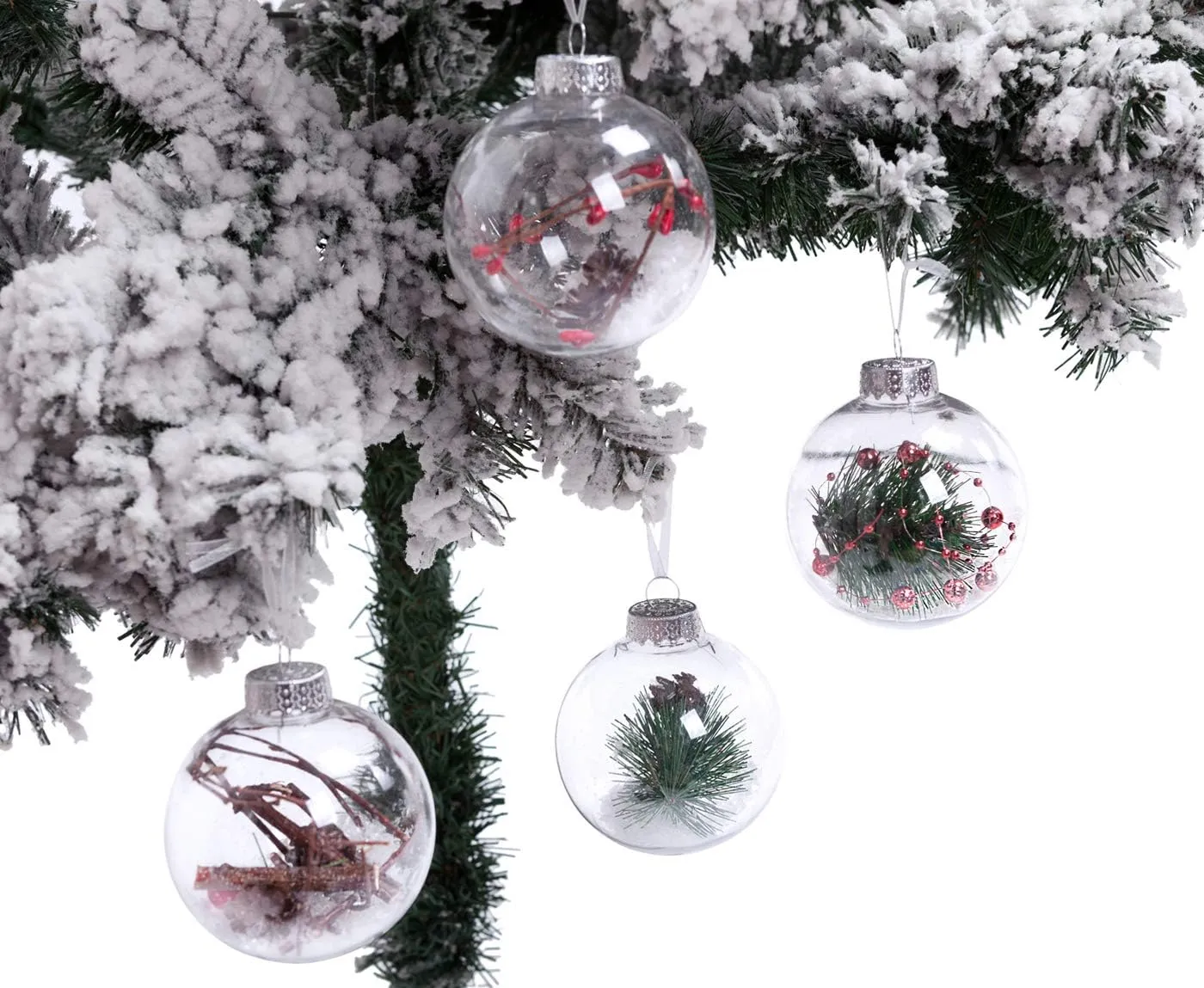 AMS 3.14''/12ct Christmas Ball Ornaments Shatterproof Clear Plastic Decorative Xmas Balls Baubles Set with Stuffed Delicate Decoration for Wedding,Thanksgiving,Party(80mm)