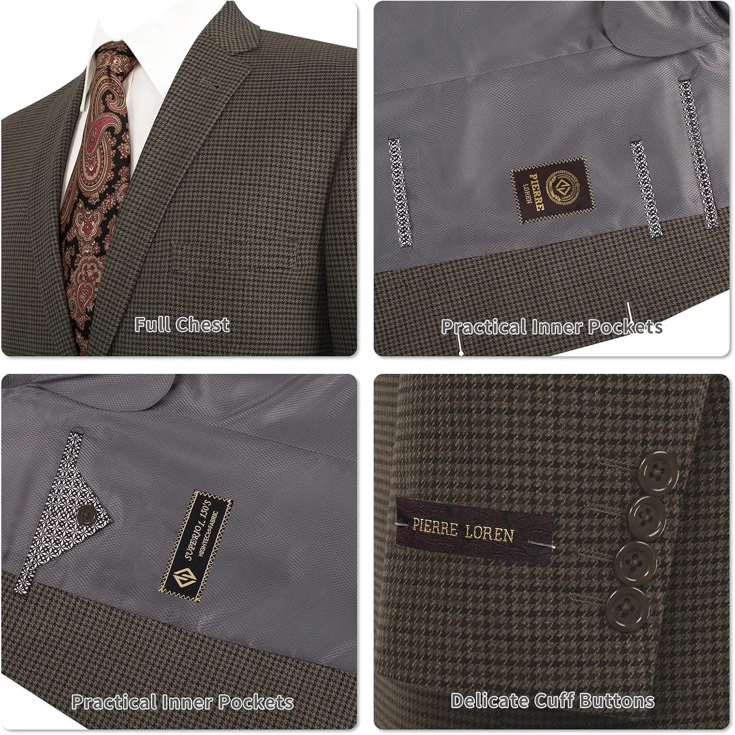AMY ZHU Men's Sport Coat Classic Fit Stretch Blazer 2 Button Suit Jacket