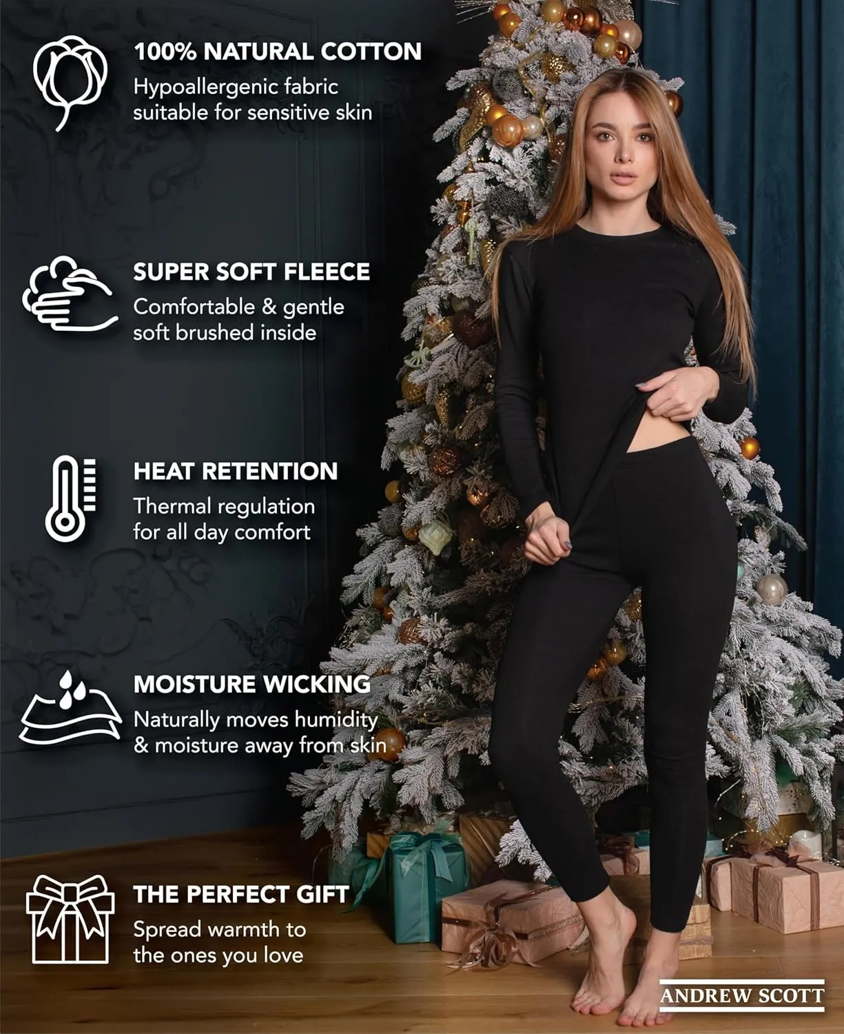 Andrew Scott Women's Base Layer Thermal Tops | 100% Cotton - Multi Packs Colors