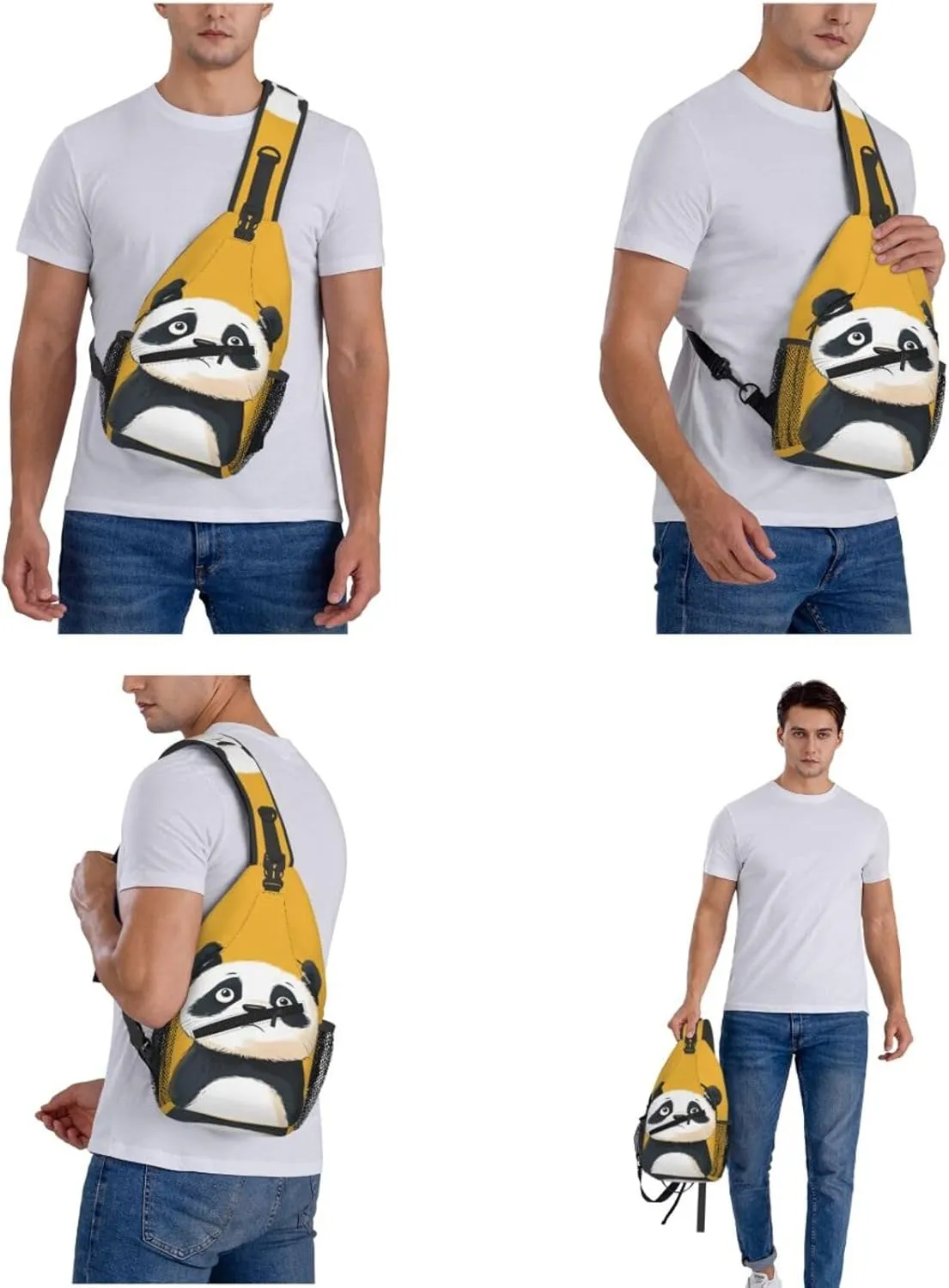 Angry Panda Crossbody Bag with Abstract Picture Fitness Sports Travel Hiking Backpack Cute Animal Print Chest Bag Shoulder Bag for Women and Men