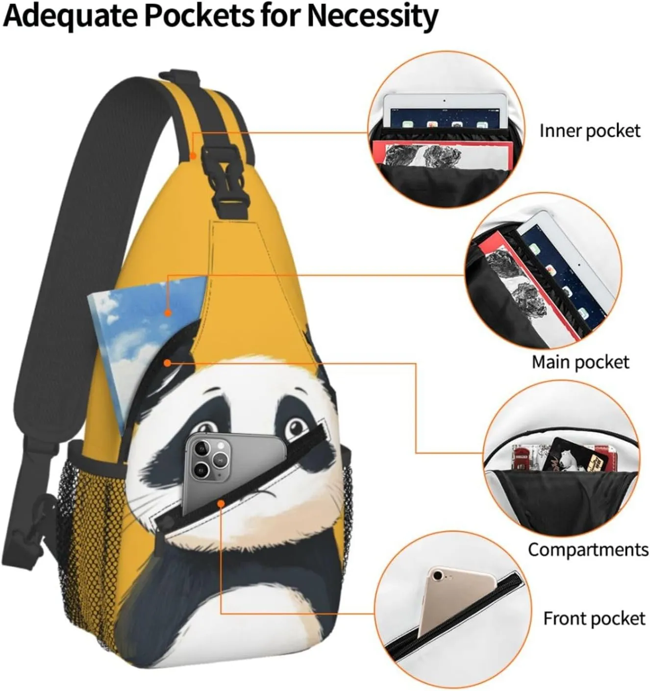 Angry Panda Crossbody Bag with Abstract Picture Fitness Sports Travel Hiking Backpack Cute Animal Print Chest Bag Shoulder Bag for Women and Men