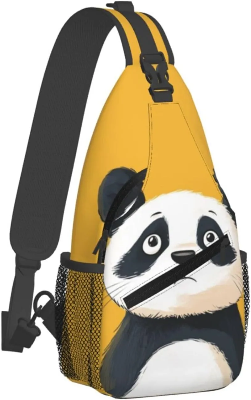 Angry Panda Crossbody Bag with Abstract Picture Fitness Sports Travel Hiking Backpack Cute Animal Print Chest Bag Shoulder Bag for Women and Men